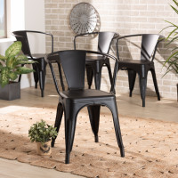 Baxton Studio AY-MC02-Black Matte-DC Ryland Modern Industrial Black Finished Metal 4-Piece Dining Chair Setd